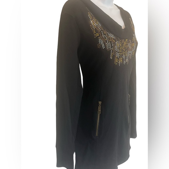 Apple Bottoms Women’s Black Hooded Tunic Dress Cutout Neck Rhinestones. Size:L. - Picture 6 of 10